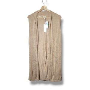 Greige Open Front Sleeveless Cardigan Duster Neutral Minimalist Layering Size L